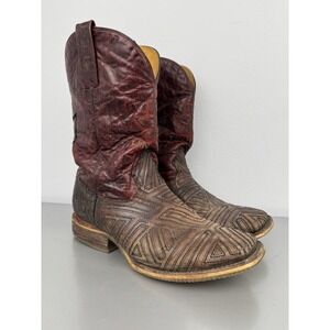 Tin Haul Brown & Red Cowboy Boots Mens 12 D Leather Chick Magnet Western Square